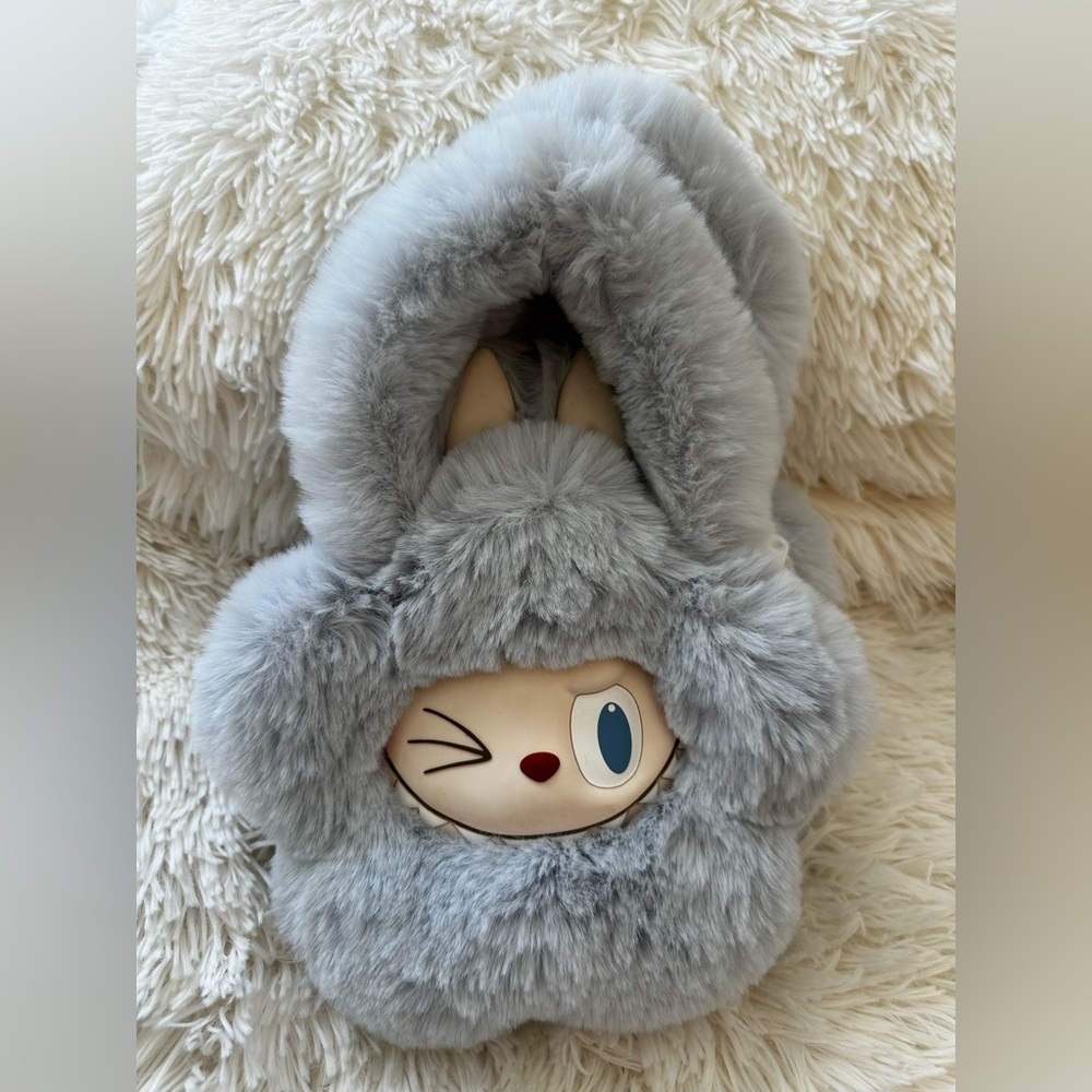 Pop Mart The Monsters Labubu Plush Faux Fur Handbag Blue White Kawaii Bag